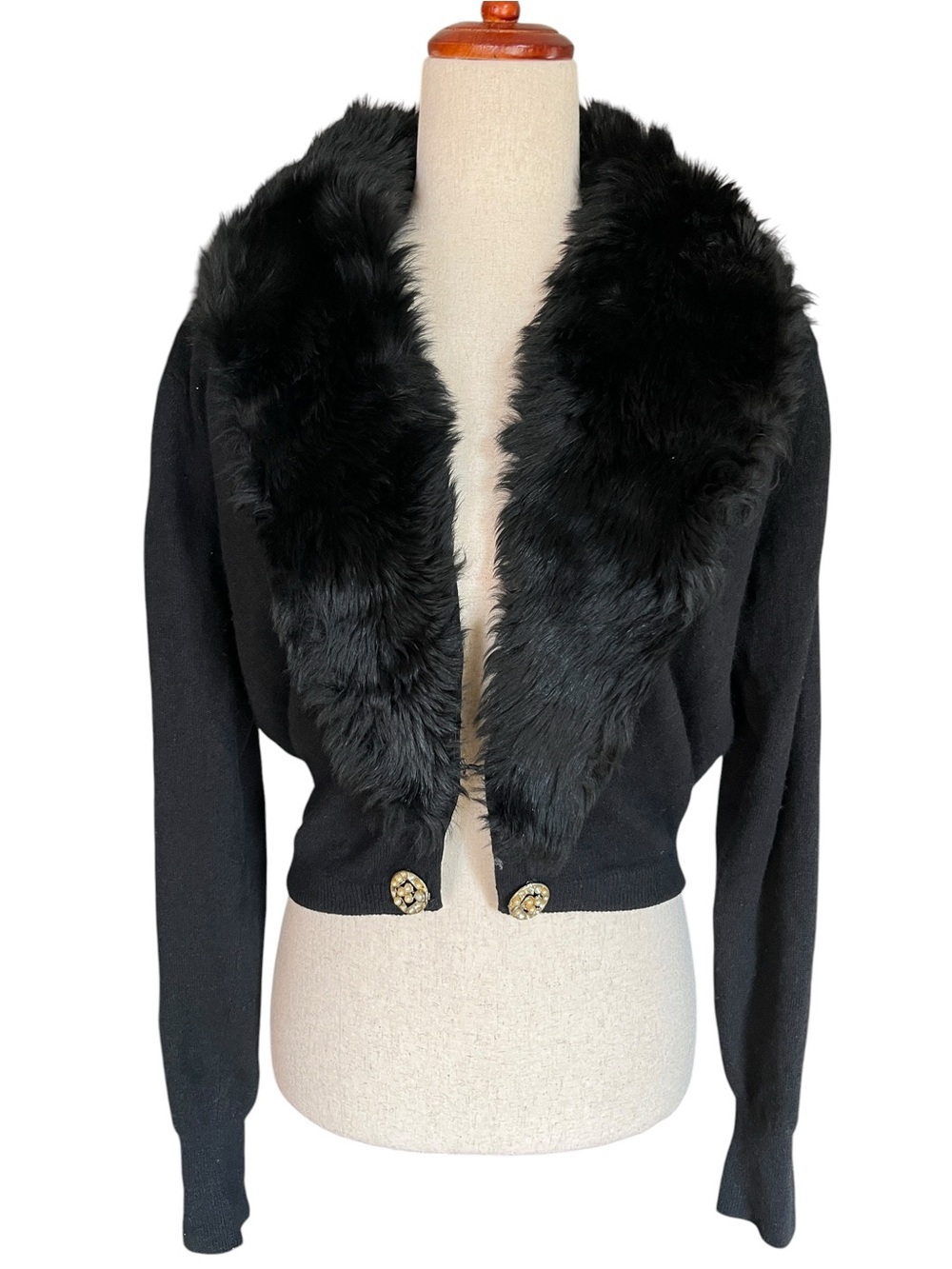 1950s Jay Gee Novelty Co. Vintage Cashmere Fur-Collar Cardigan